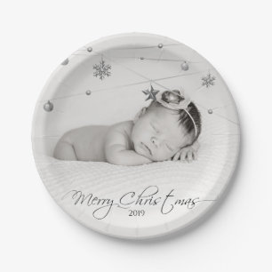 Personalized Christmas Photo and Calligraphy Paper Plates