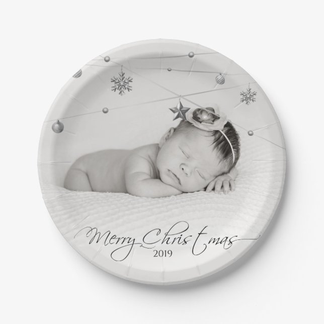 Personalized Christmas Photo and Calligraphy Paper Plates (Front)