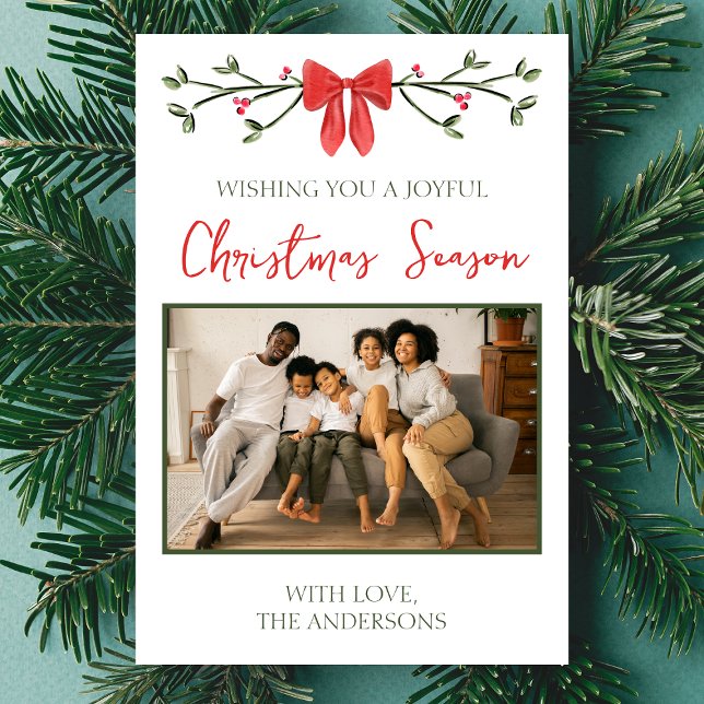 Personalized Christmas Photo Card with Bow & Holly (Creator Uploaded)