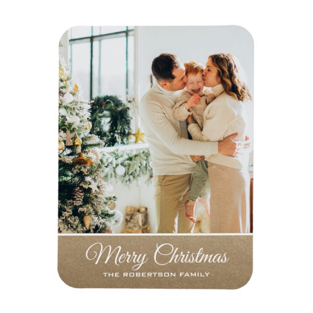 Personalized Christmas photo classic gold sparklle Magnet (Vertical)