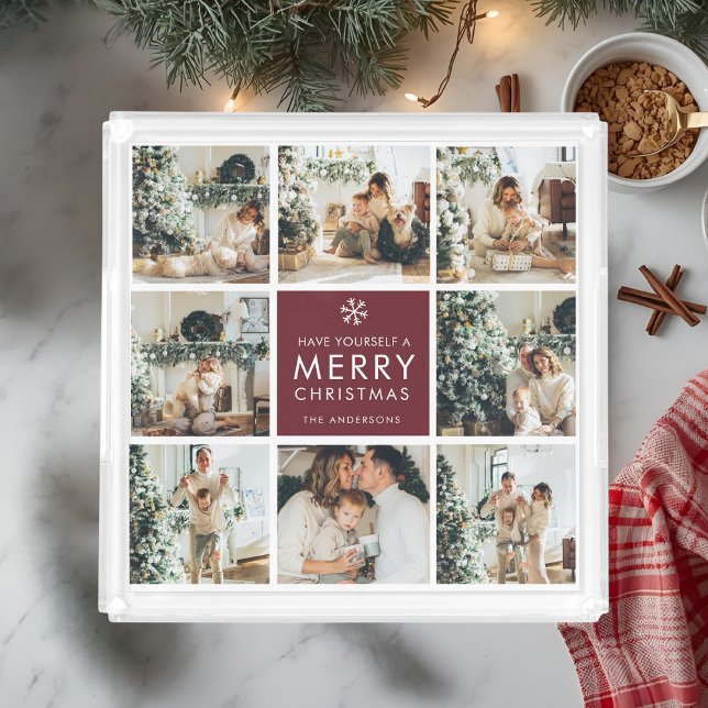 Personalized Christmas Photo Collage  Acrylic Tray (Creator Uploaded)