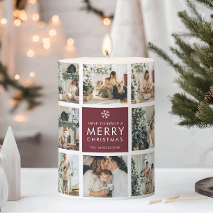 Personalized Christmas Photo Collage Pillar Candle