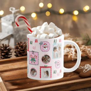 Personalized Christmas Photo   Cute Pink Fa La La Giant Coffee Mug