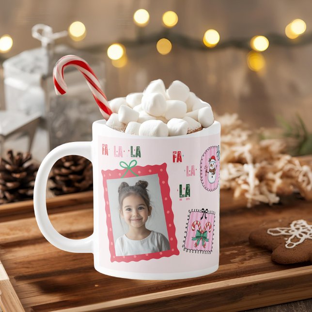 Personalized Christmas Photo | Cute Pink Fa La La Giant Coffee Mug (Creator Uploaded)