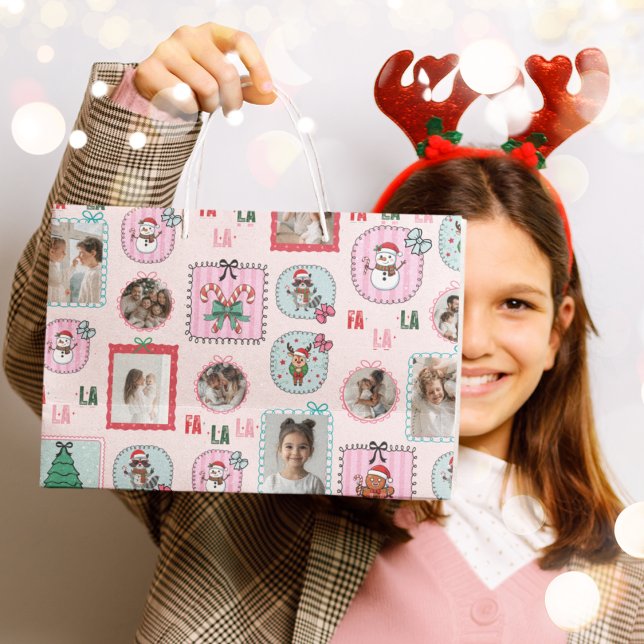 Personalized Christmas Photo Gift Bag | Cute Pink  (Creator Uploaded)