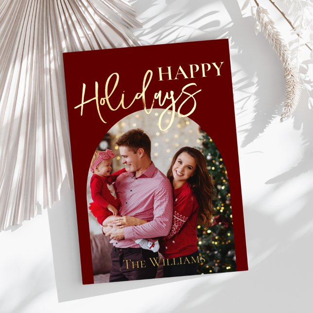 Personalized Christmas Photo Gold Script Foil Holiday Card (Creator Uploaded)