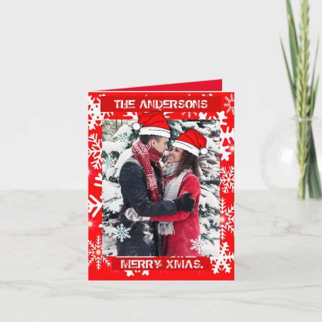 Personalized Christmas photo red snowflakes Invitation (Front)