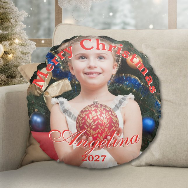  Personalized Christmas Photo  Round Pillow (Creator Uploaded)