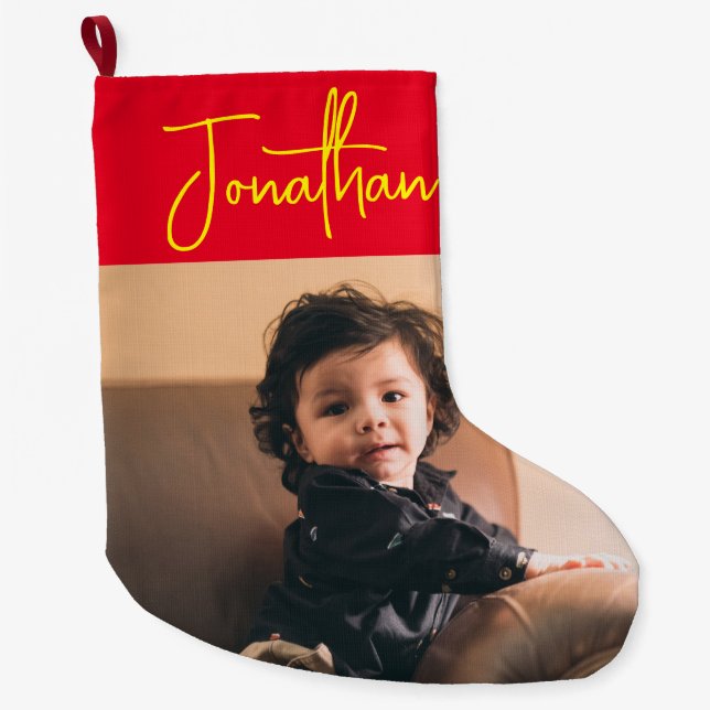Personalized Christmas Photo Stockings, Baby Photo Large Christmas Stocking (Front)