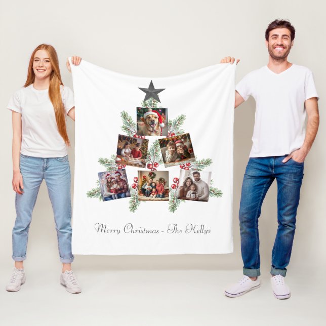 Personalized Christmas photos tree Fleece Blanket (In Situ)