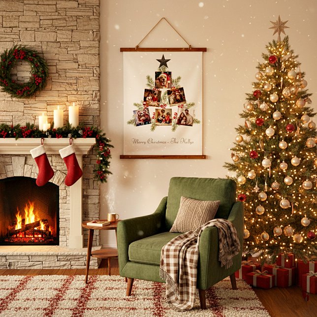 Personalized Christmas photos tree Hanging Tapestry (Creator Uploaded)