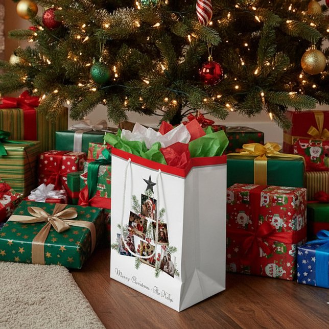 Personalized Christmas photos tree Medium Gift Bag (Creator Uploaded)