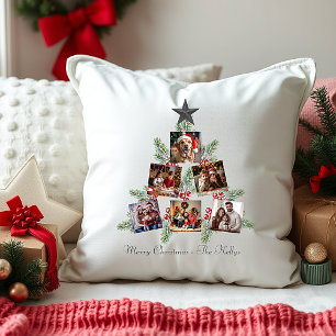 Personalized Christmas photos tree Throw Pillow
