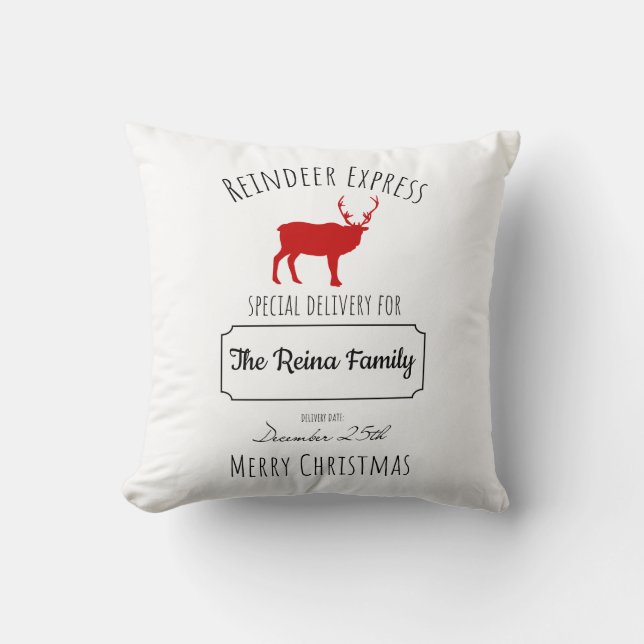 Personalized Christmas Pillow-"Reindeer Express" Throw Pillow (Front)