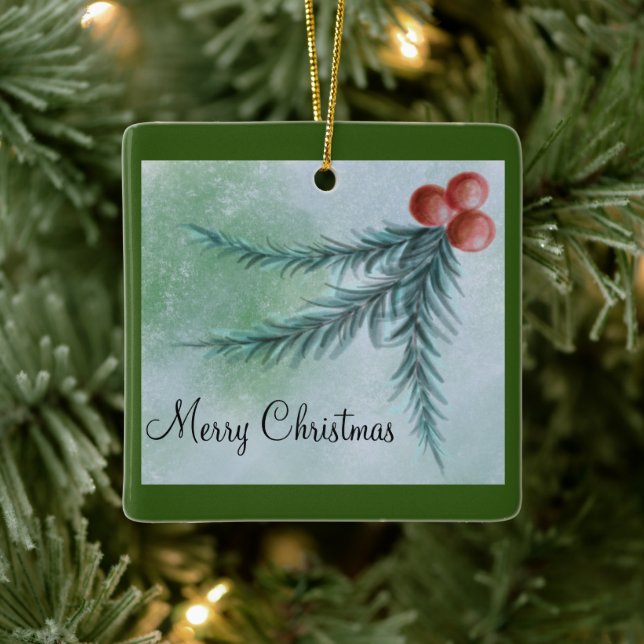 Personalized Christmas Pine Berries Tree Ornament (Tree)
