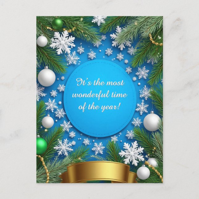 ✨ Personalized Christmas Pine Frame Custom Message Postcard (Front)