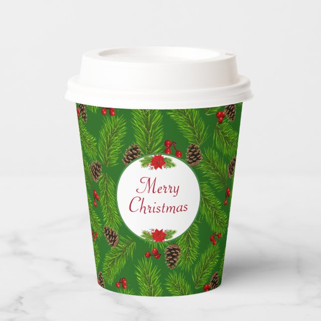 Personalized Christmas Pinecones & Berries Paper Cups (Front)