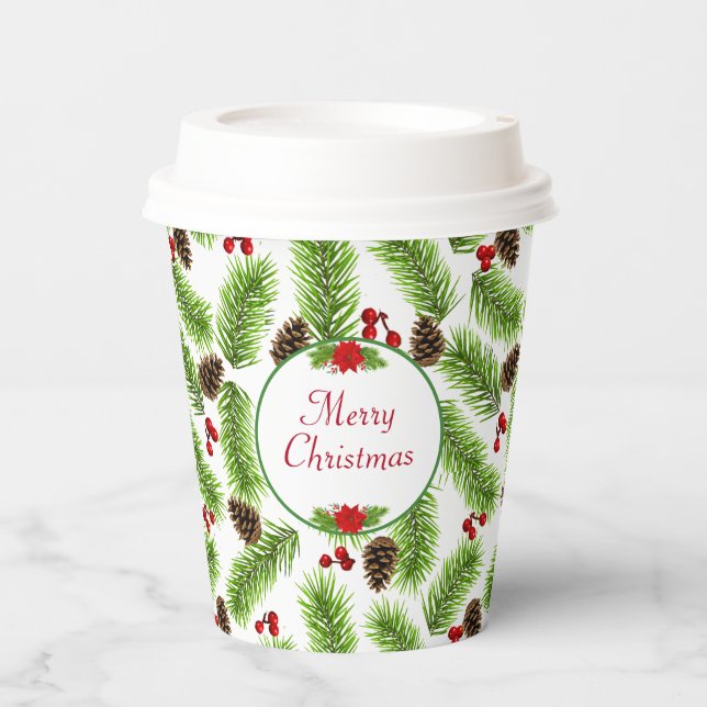 Personalized Christmas Pinecones & Berries Paper Cups (Front)