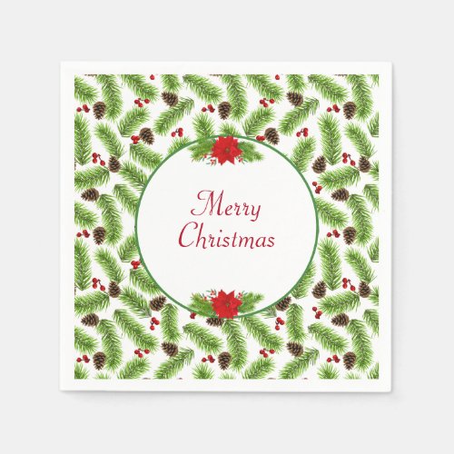 Personalized Christmas Pinecones  Red Berries Napkins