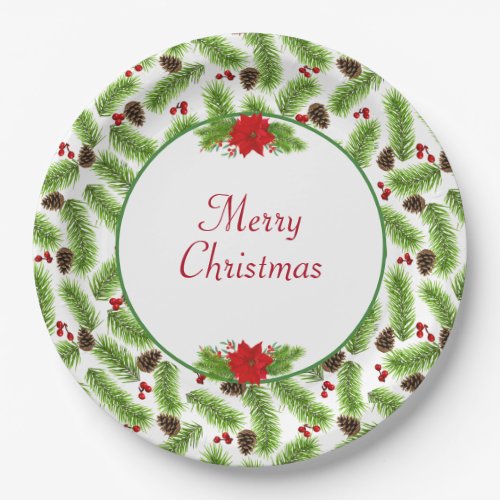 Personalized Christmas Pinecones  Red Berries Paper Plates