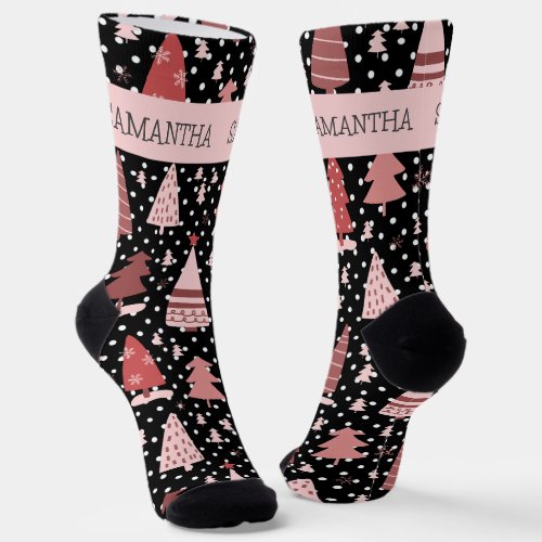 Personalized Christmas Pink Holiday Tree  Socks