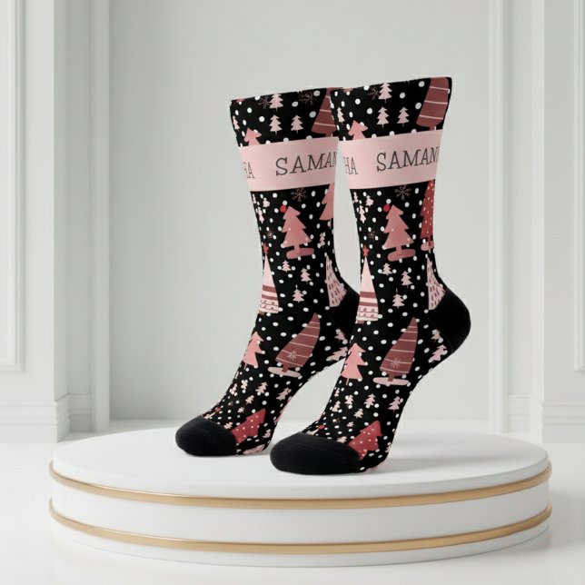Personalized Christmas Pink Holiday Tree  Socks (Creator Uploaded)