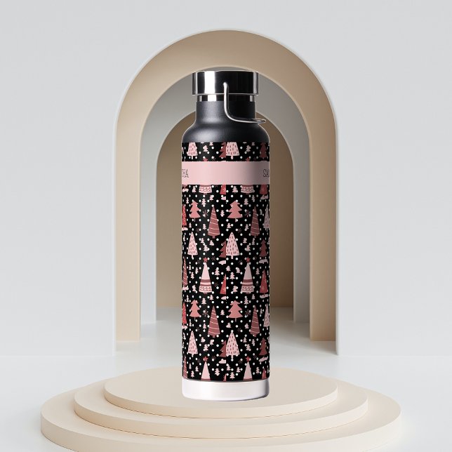 Personalized Christmas Pink Holiday Tree  Water Bottle (Creator Uploaded)