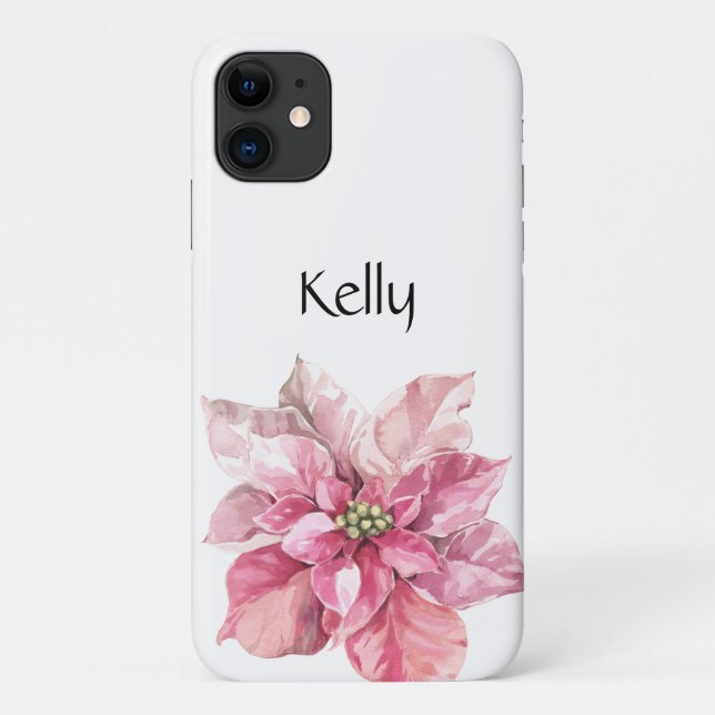 Personalized Christmas Pink Poinsettia Case-Mate iPhone Case (Back)