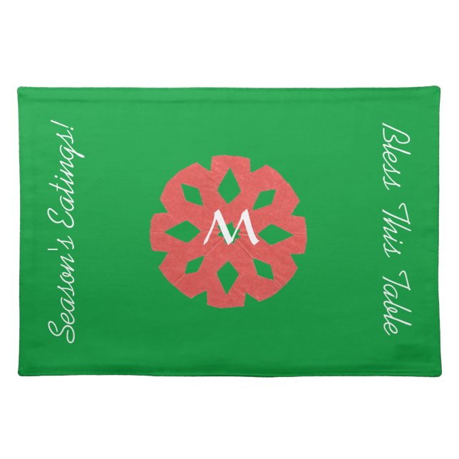 Personalized Christmas Placemat -- Red Snowflake (Front)