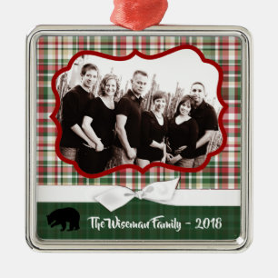 Personalized Christmas Plaid Bear PHOTO Ornament