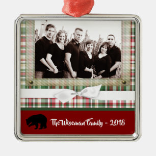 Personalized Christmas Plaid Bear PHOTO Ornament