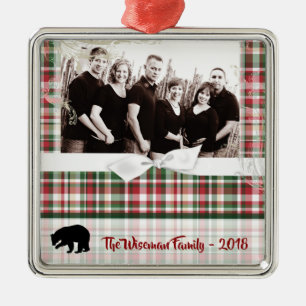 Personalized Christmas Plaid Bear PHOTO Ornament