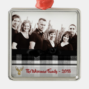 Personalized Christmas Plaid Deer PHOTO Ornament