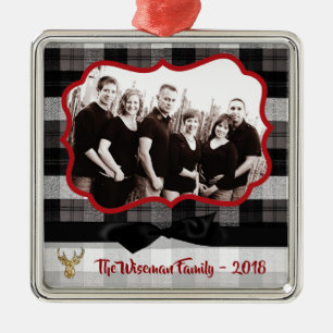 Personalized Christmas Plaid Deer PHOTO Ornament