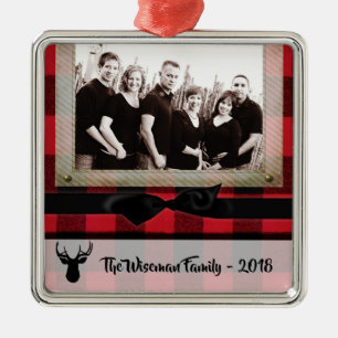 Personalized Christmas Plaid Deer PHOTO Ornament