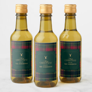 Personalized Christmas Plaid Tartan Holiday Wine Label