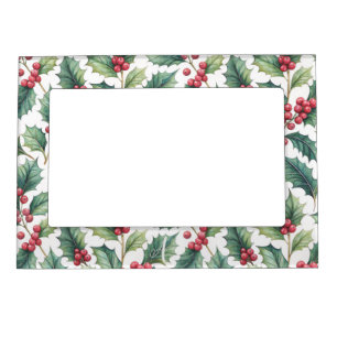 Personalized Christmas poinsettia holly Magnetic Frame