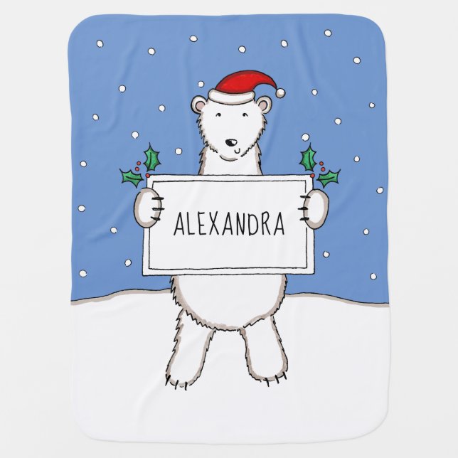 Personalized Christmas Polar Bear baby blanket (Front)