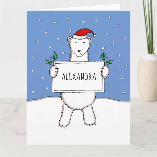 Personalized Christmas Polar Bear  Card (Front)