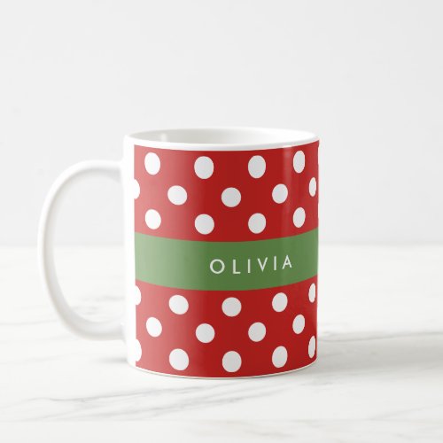Personalized Christmas Polka Dots  Red and Green Coffee Mug