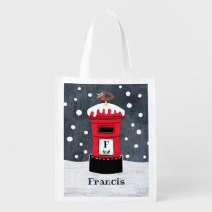 Personalized Christmas Post Box and Robin Grocery Bag