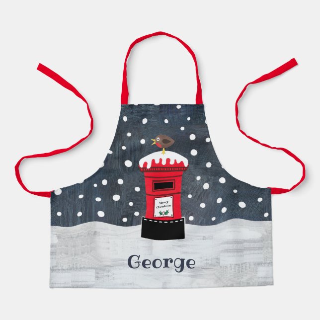 Personalized Christmas Post Box & Robin Apron (Front)