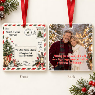 Personalized Christmas Postcard Photo Ceramic Ornament