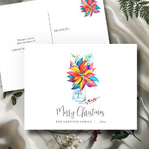 Personalized Christmas Postcards Poinsettia