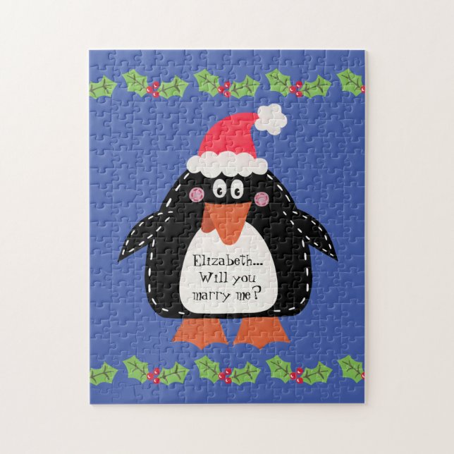 Personalized Christmas Proposal Penguin Jigsaw Puzzle (Vertical)