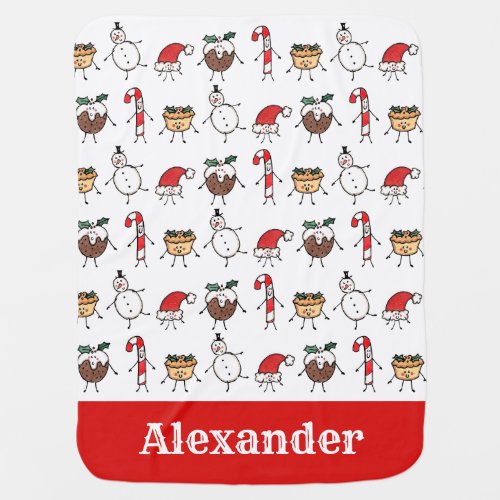 Personalized Christmas Pudding Snowman Candy Cane Baby Blanket