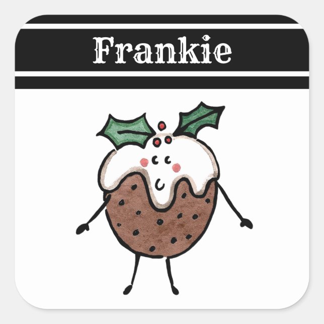 Personalized Christmas Pudding Square Sticker (Front)
