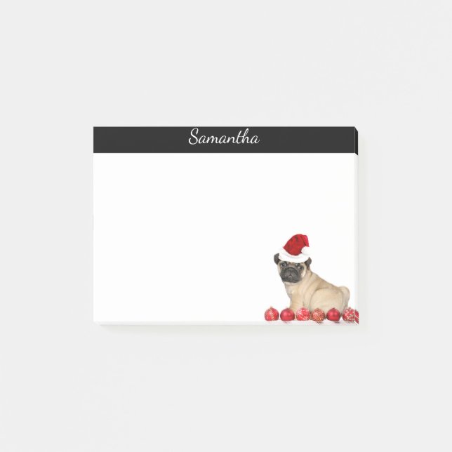 Personalized Christmas pug dog post it notes (Front)
