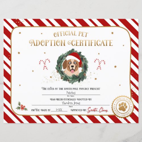 Personalized Christmas Puppy Adoption Certificate