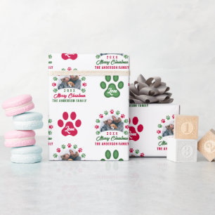 Personalized Christmas Puppy Paws Holiday Photo Wrapping Paper